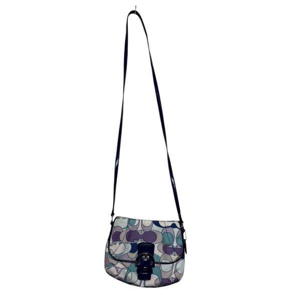 Coach Handbags - Coach‎ Kyra Scarf Print Flap Crossbody Bag Purple Multicolor Patent Leather Trim